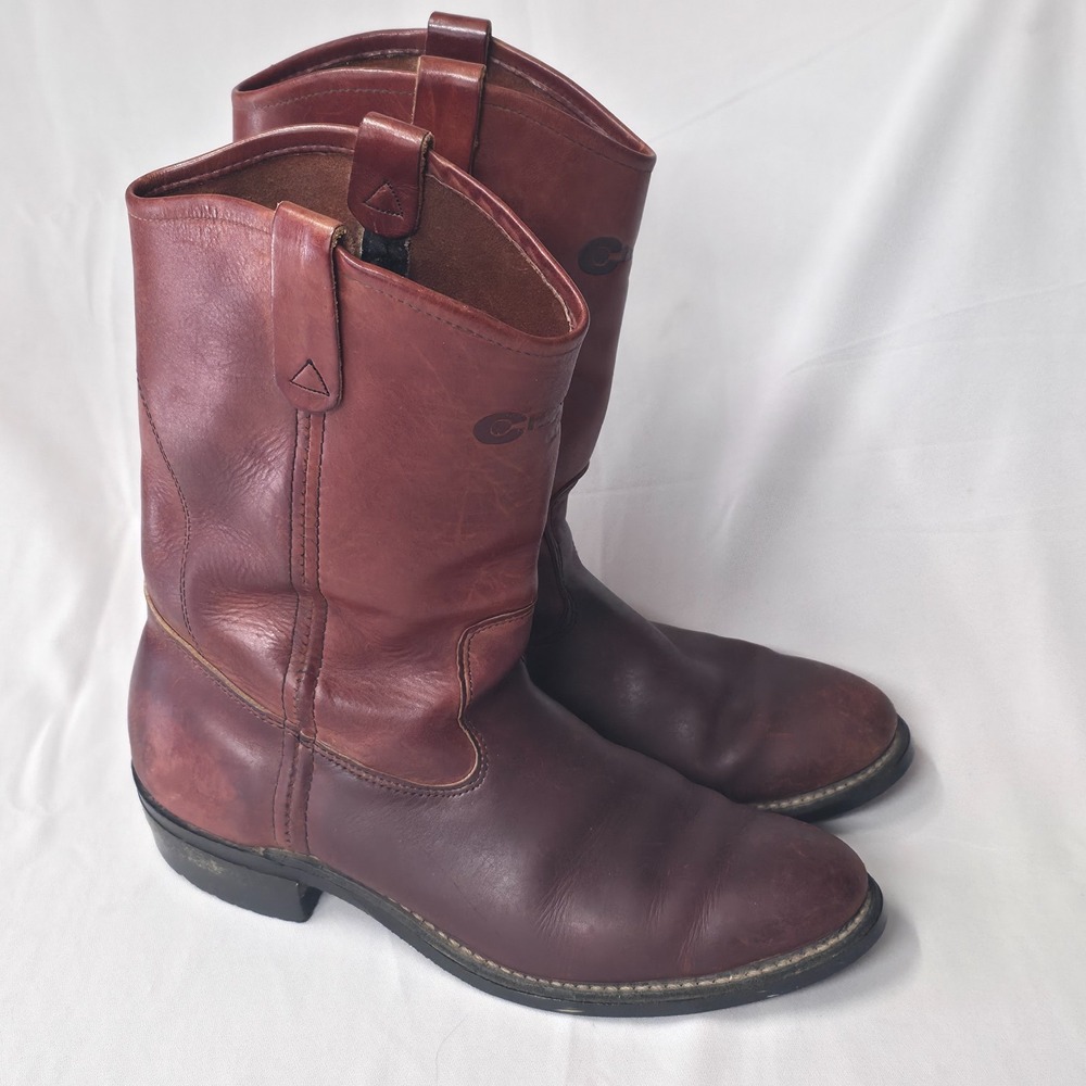 Vtg 70s Chippewa USA Brown Leather Pull On Wellington Boots 8.5 D Nitrene Soles